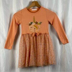 Young Hearts Coral Pink Unicorn Long Sleeve Tutu Dress for Kids Size 4T